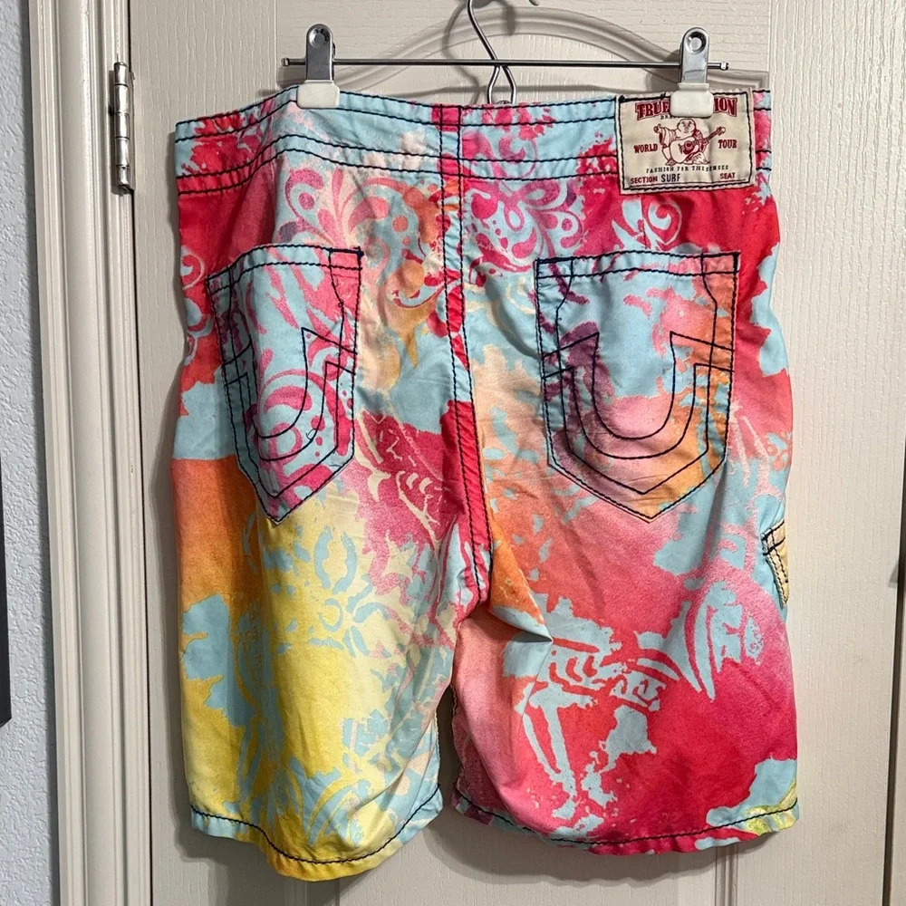 💙💖True Religion Tie Dye Y2K Board‎ Shorts Surf Dopamine 36